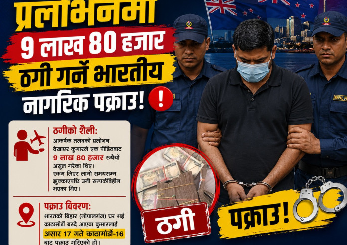न्युजिल्याण्ड पठाउने भन्दै ९ लाख ८० हजार ठगी गर्ने भारतीय नागरिक पक्राउ