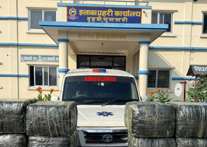 एम्बुलेन्समा गाँजा तस्करी : सुनसरीमा ५७४ किलोभन्दा बढी गाँजा बरामद