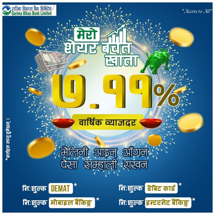 गरिमा विकास बैंकले ल्यायो  ‘मेरो सेयर बचत खातामा’