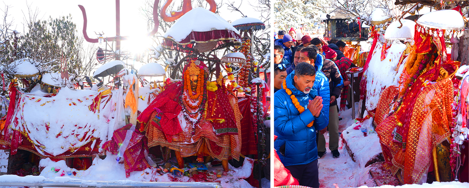 हिउँले ढाक्यो पाथीभरा मन्दिर, हिउँ खेल्न पुगे माओवादीका उपमहासचिव शर्मा (फोटो फिचर)