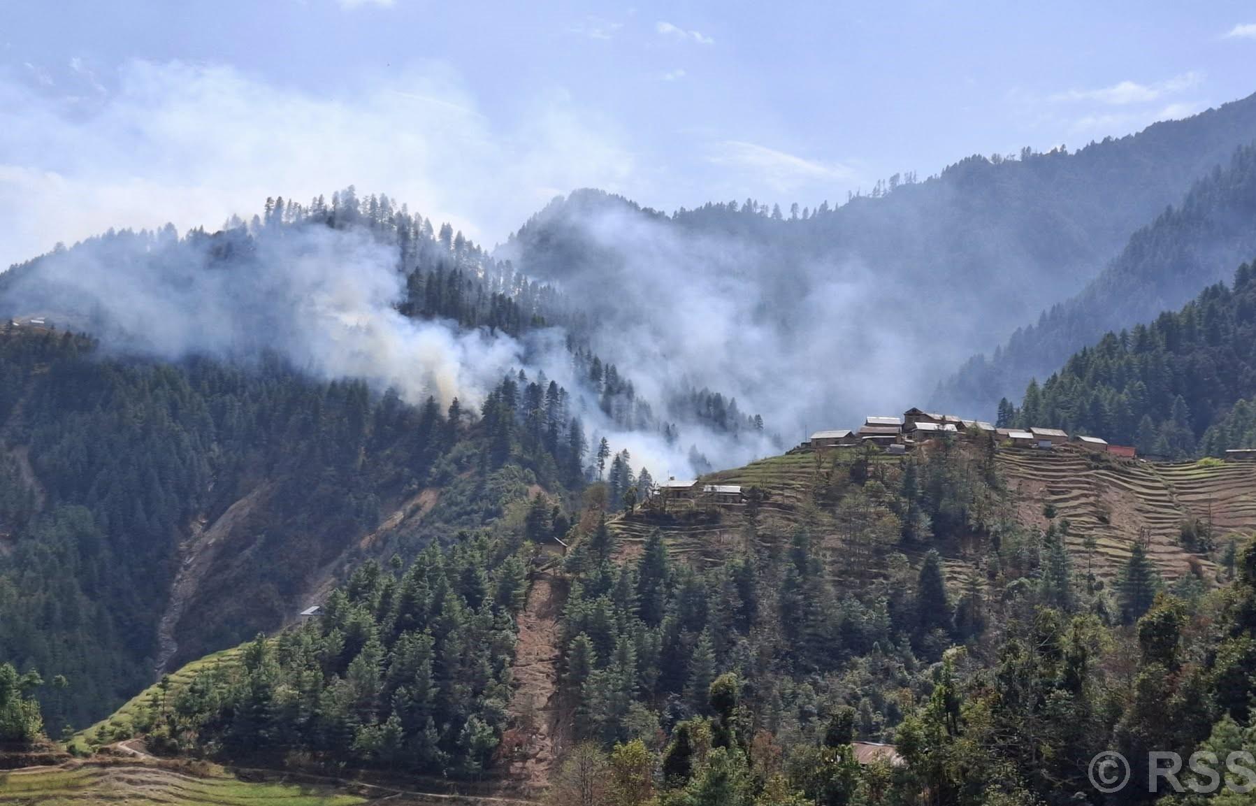 काभ्रेको गोरखनाथ वनमा लागेको डढेलो नियन्त्रण बाहिर