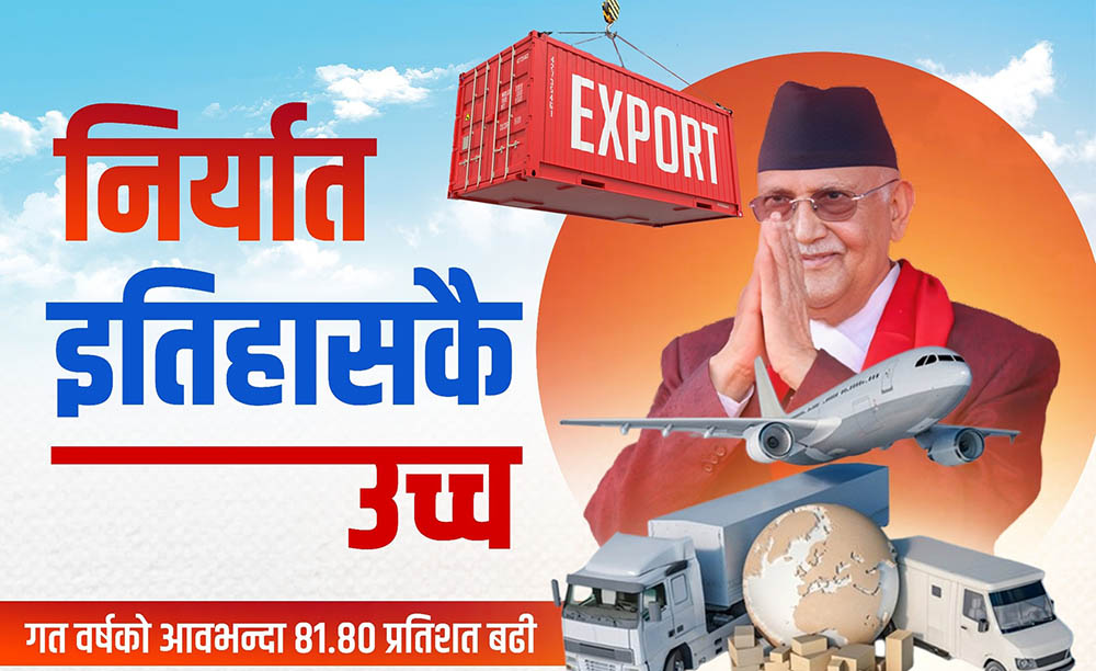 निर्यातमा नेपालले इतिहासकै उच्च बिन्दु हासिल गर्‍यो : प्रधानमन्त्री ओली