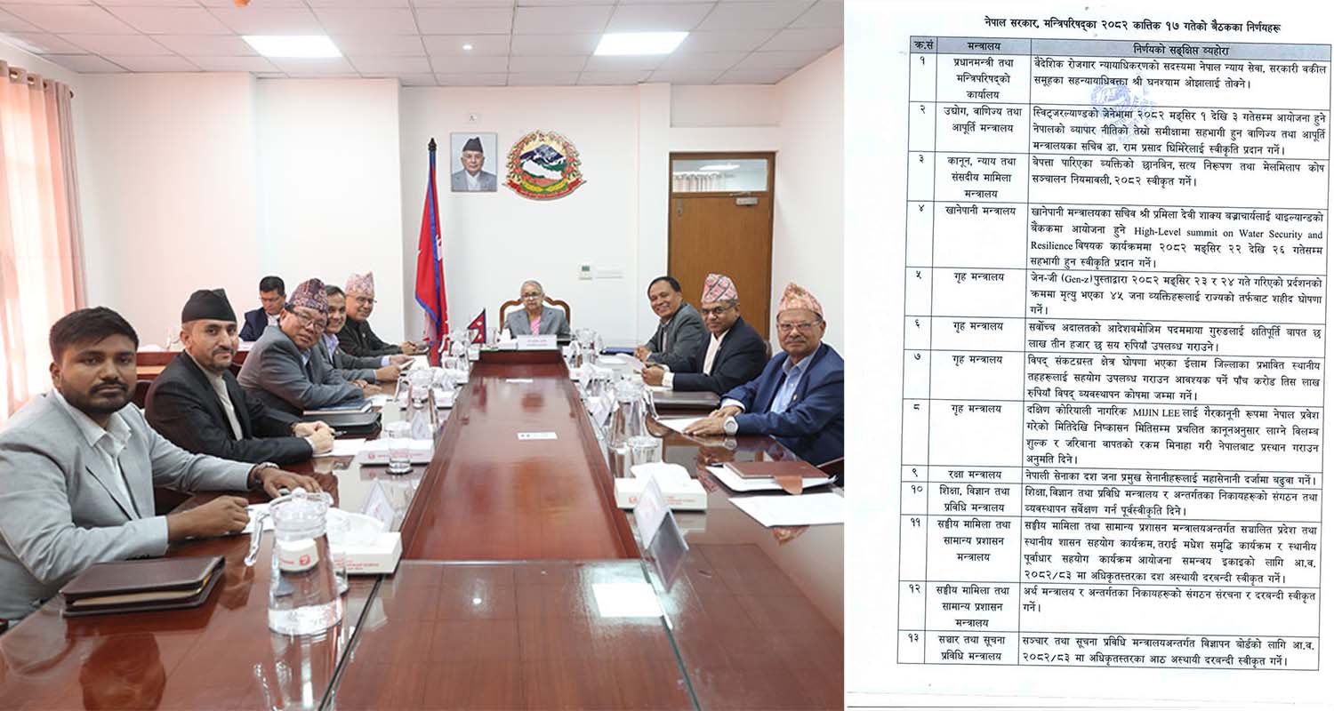 यी हुन् सोमबारको क्याविनेटका १३ निर्णय (सूचीसहित)